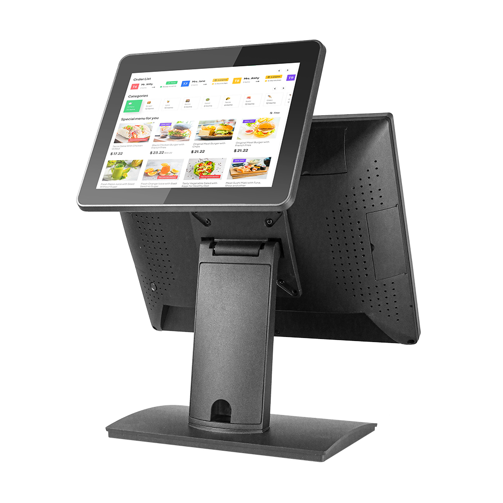 Dual Screen POS Machine Touch Screen 15 Inch Windows 10 All in One Cash Register Aluminum Stand Cafe Restaurant POS System