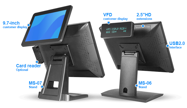 Dual Screen POS Machine Touch Screen 15 Inch Windows 10 All in One Cash Register Aluminum Stand Cafe Restaurant POS System — image 4