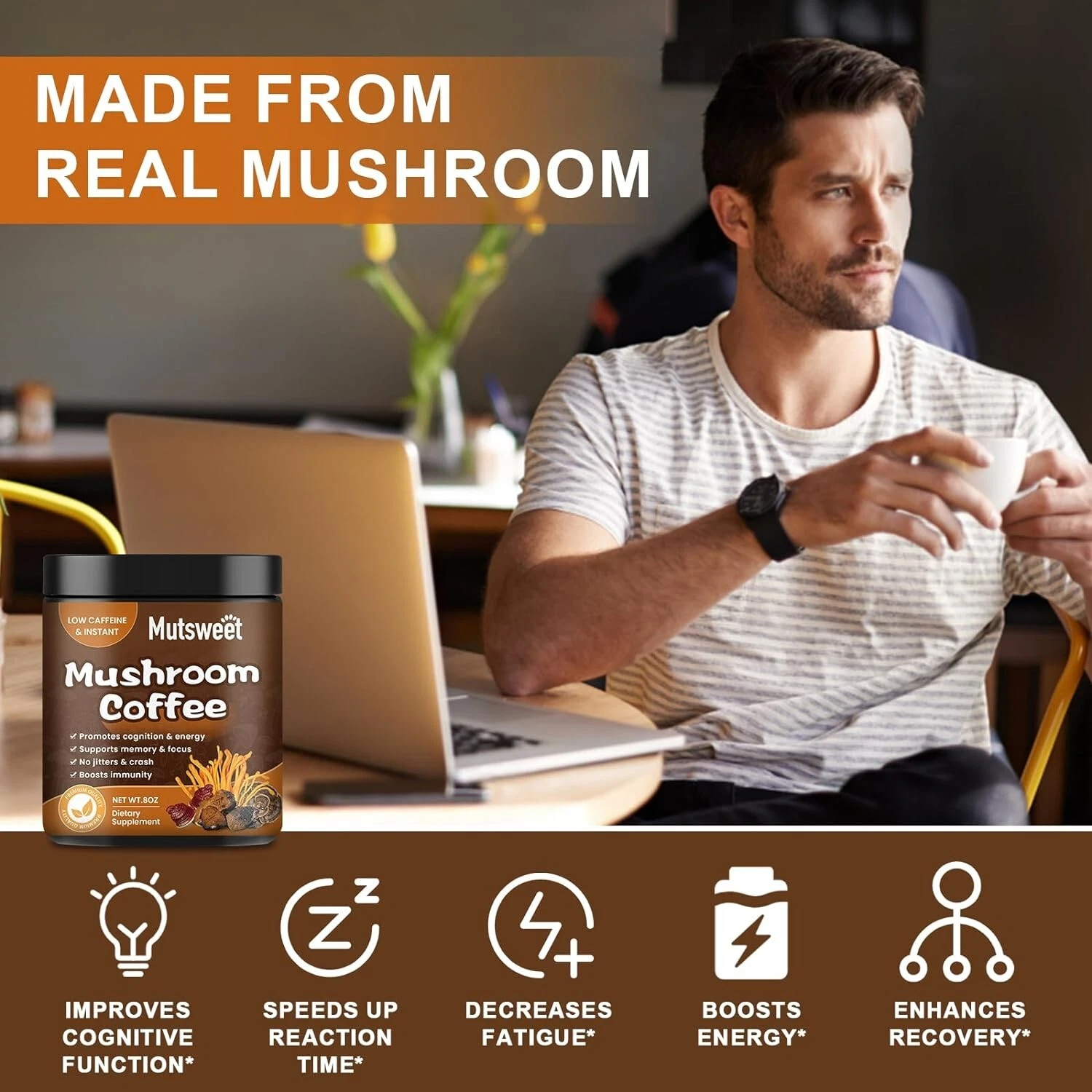 227g Mushroom Instant Coffee 57 Servings 12 Mushroom Superfood Blend Complex — image 2