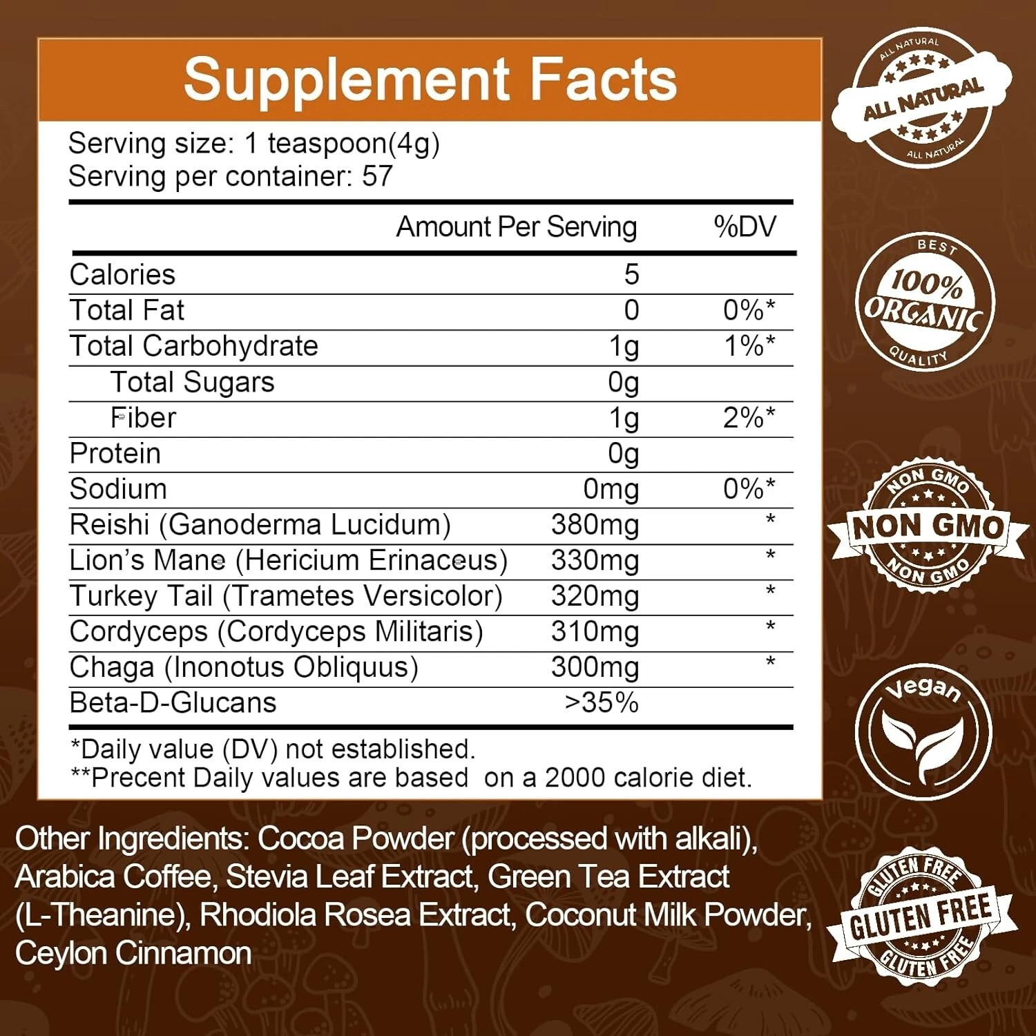 227g Mushroom Instant Coffee 57 Servings 12 Mushroom Superfood Blend Complex — image 4
