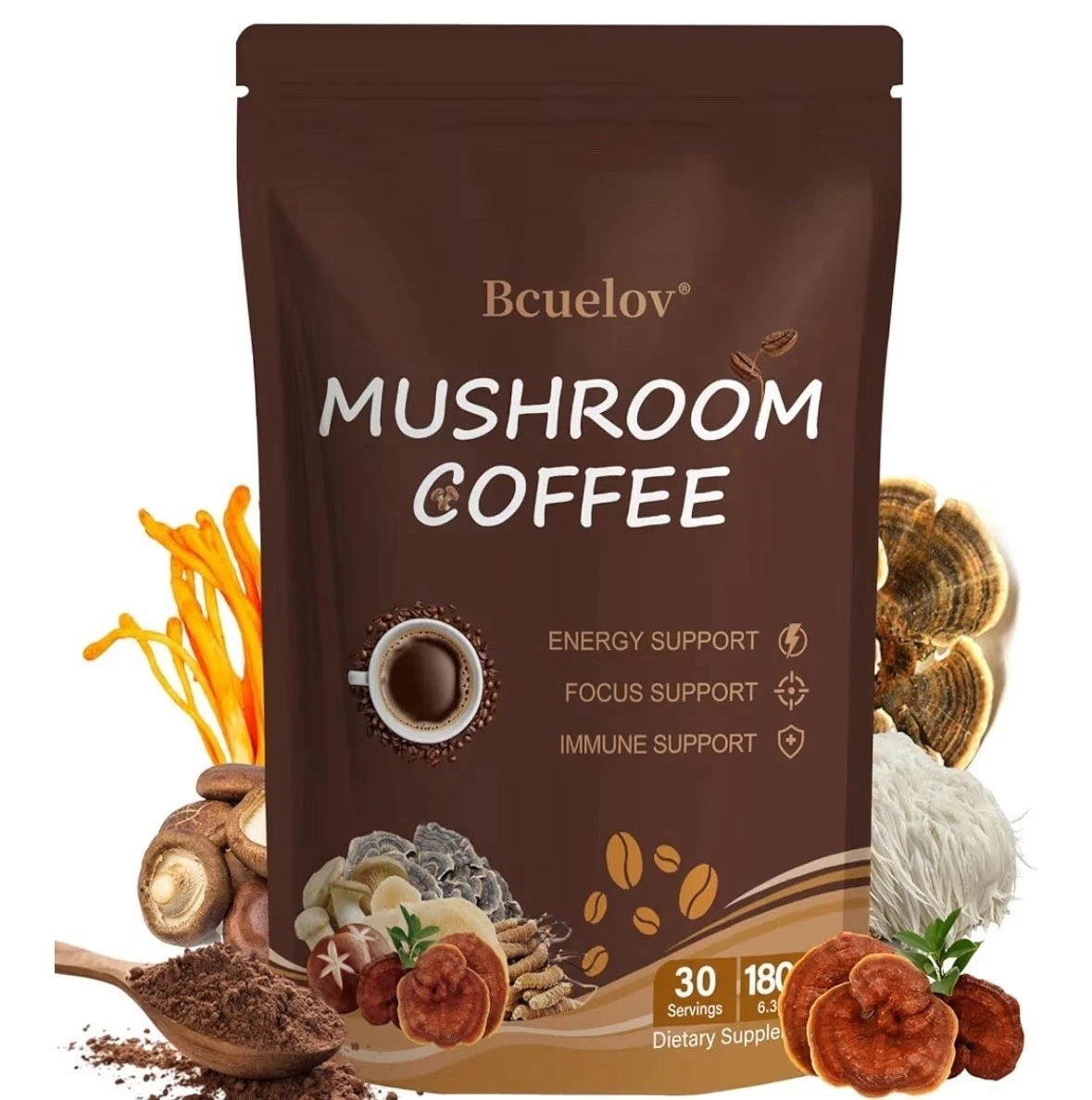 Organic Mushroom Coffee 30 Servings – 6 Mushroom Blend for Focus & Energy S start_61