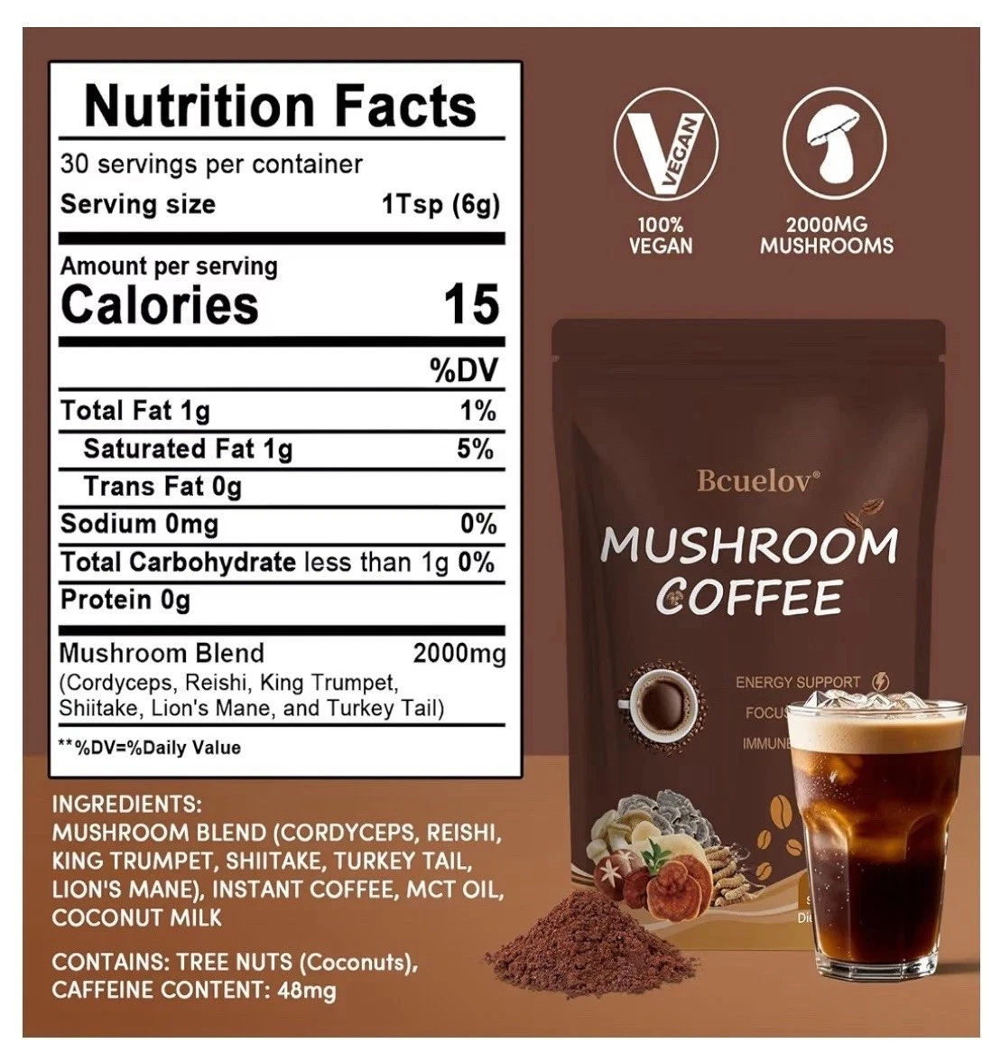 Organic Mushroom Coffee 30 Servings – 6 Mushroom Blend for Focus & Energy S start_61 — image 2
