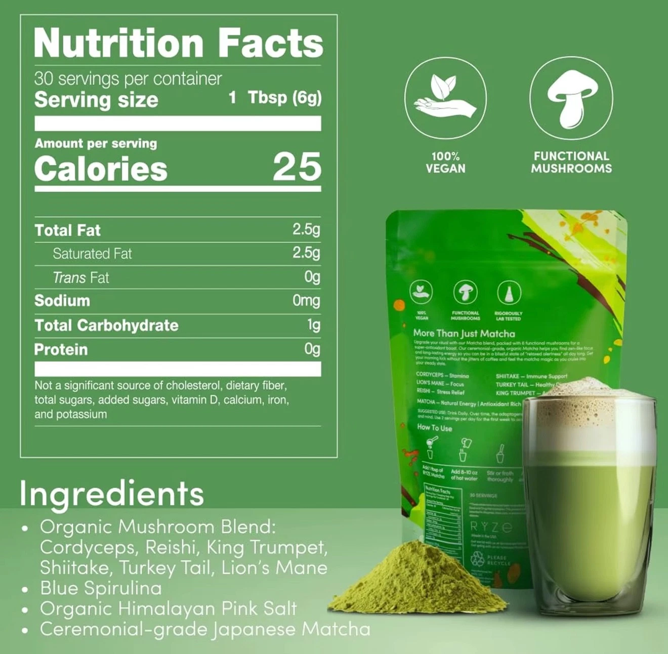Organic Mushroom & Matcha Coffee 30 Servings Per Pack ( PACK OF 2 ) — image 5