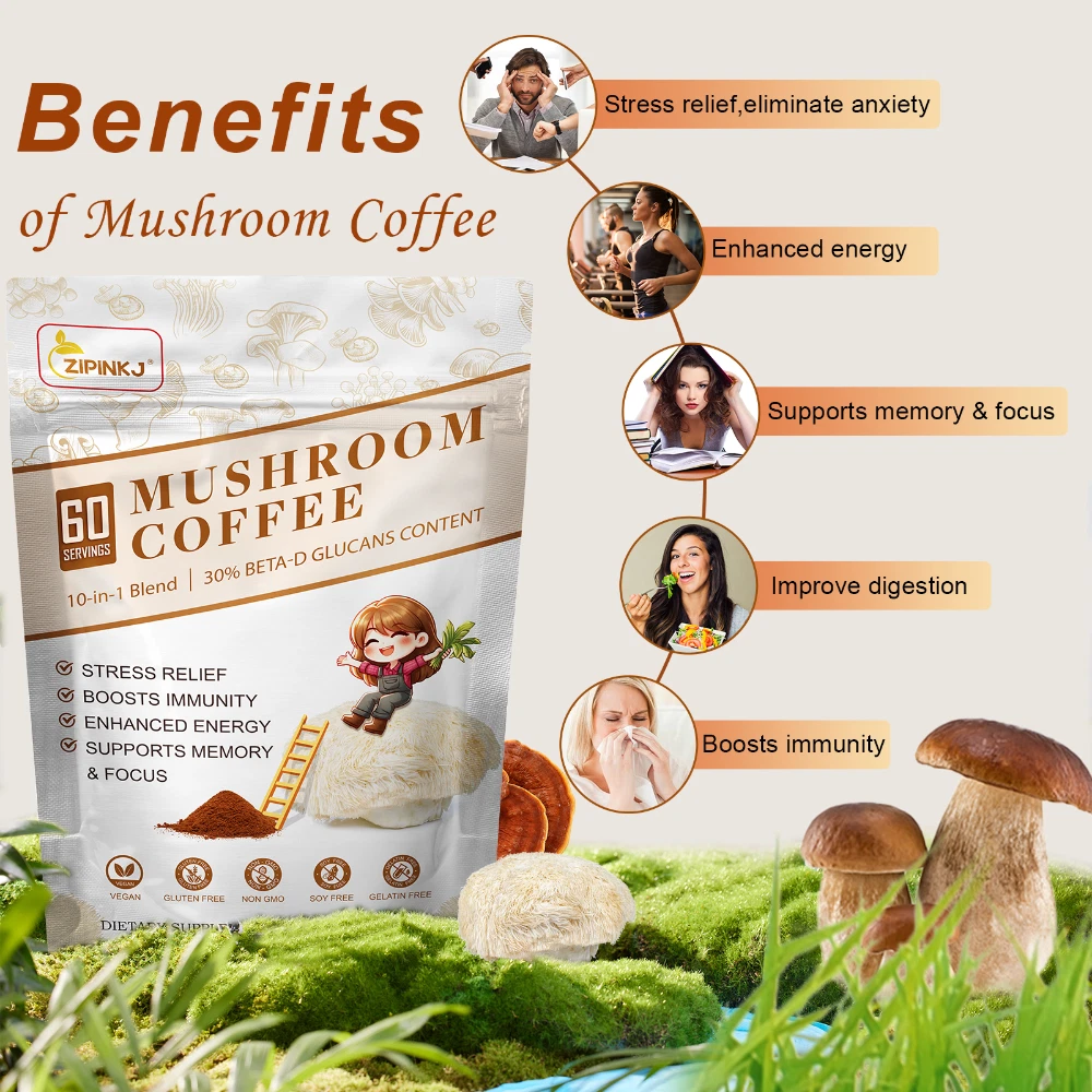 New Mushroom Coffee Organic Coffee 60 Servings in One Pack, No Odor — image 3