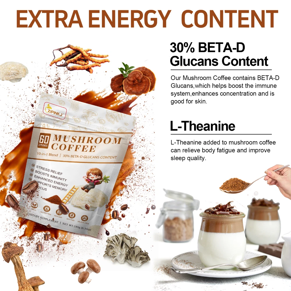 New Mushroom Coffee Organic Coffee 60 Servings in One Pack, No Odor — image 4