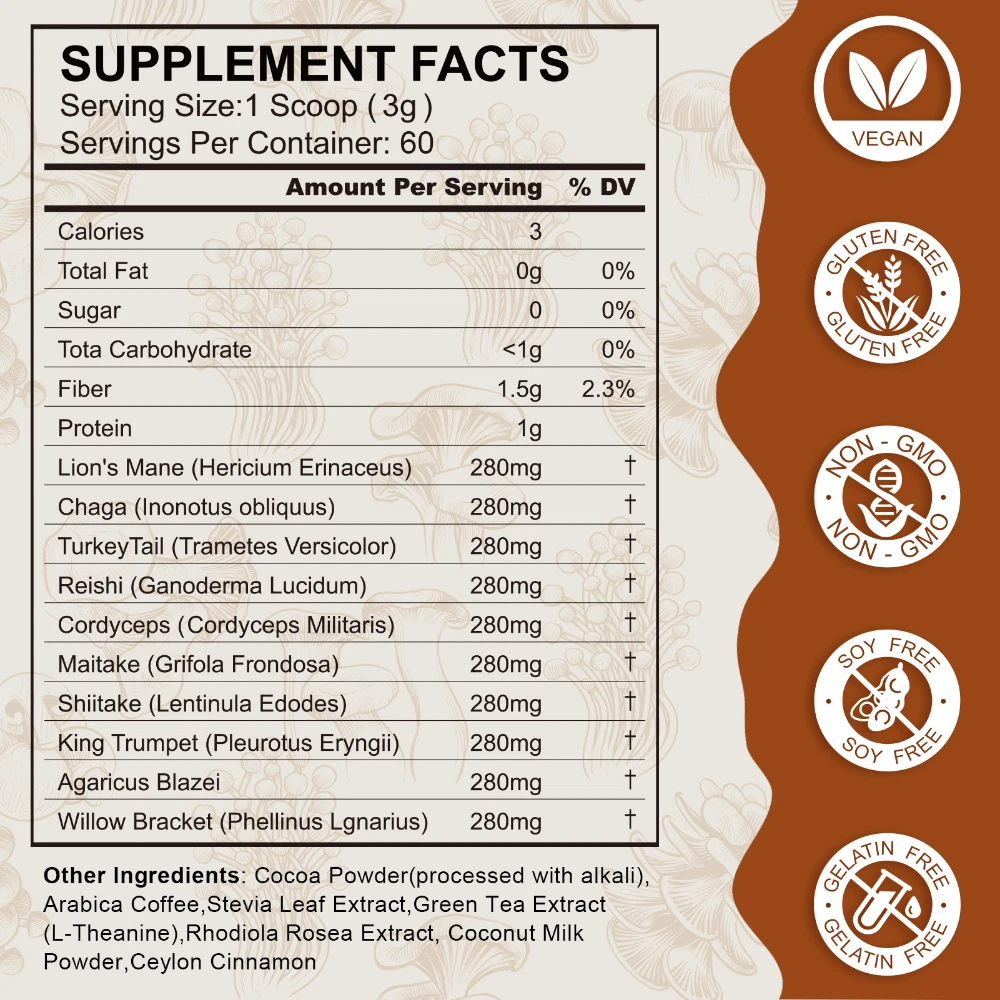 New Mushroom Coffee Organic Coffee 60 Servings in One Pack, No Odor — image 5