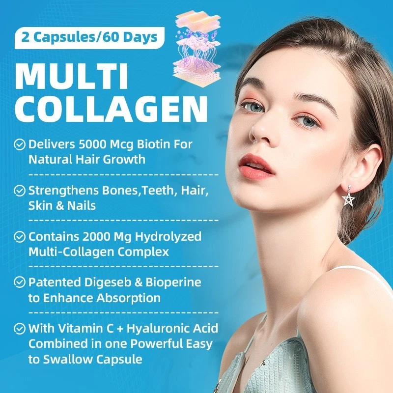 Collagen Peptides Types I, II, III, V, X Anti-Aging Skin Support 120 Softgels-GPGP — image 2