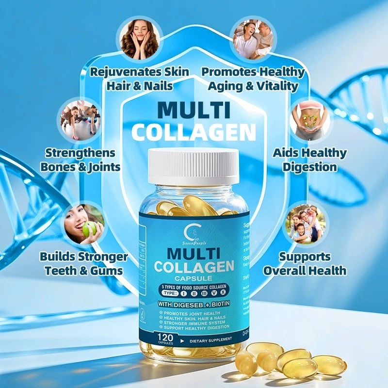 Collagen Peptides Types I, II, III, V, X Anti-Aging Skin Support 120 Softgels-GPGP — image 3