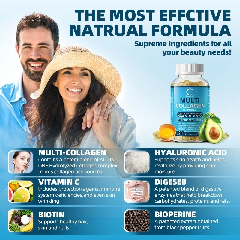 Collagen Peptides Types I, II, III, V, X Anti-Aging Skin Support 120 Softgels-GPGP — image 5
