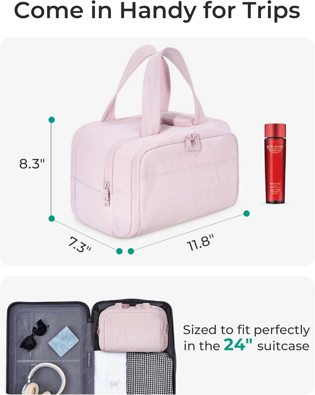 Travel Toiletry Bag, Crush Toiletry Bag for Women, Wide-open Puffy Toiletry Bags for Traveling, Large Travel Cosmetic Makeup Bag — image 4