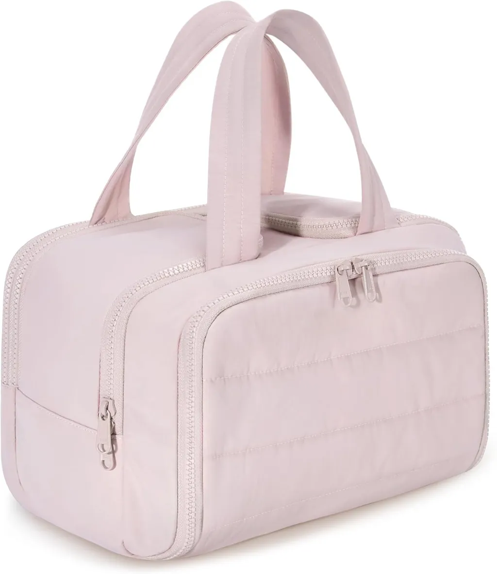 Travel Toiletry Bag, Crush Toiletry Bag for Women, Wide-open Puffy Toiletry Bags for Traveling, Large Travel Cosmetic Makeup Bag