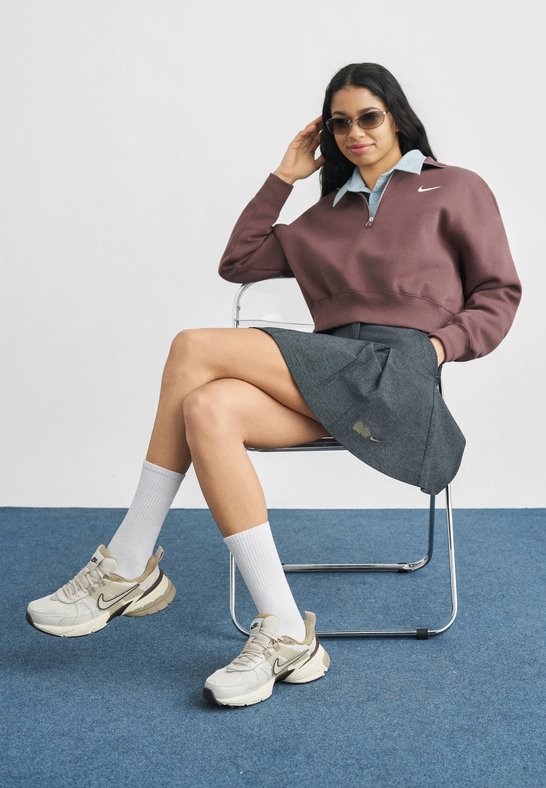 Zip neck Nike Sportswear Sweatshirt - tattoo/sail -Elasticated waist