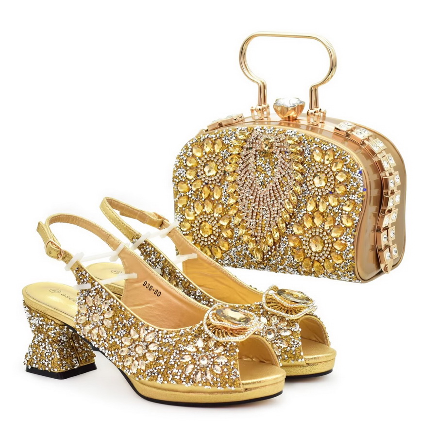 Exquisite High-end Shoe Bag Set With Stones High Heels With Handbag Popular Sandals With Purse