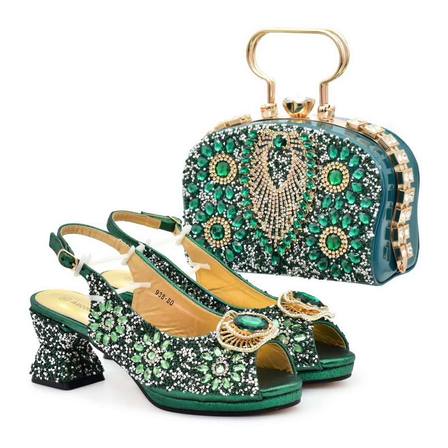 Exquisite High-end Shoe Bag Set With Stones High Heels With Handbag Popular Sandals With Purse — image 2