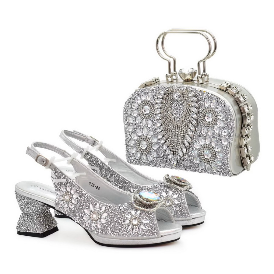 Exquisite High-end Shoe Bag Set With Stones High Heels With Handbag Popular Sandals With Purse — image 4