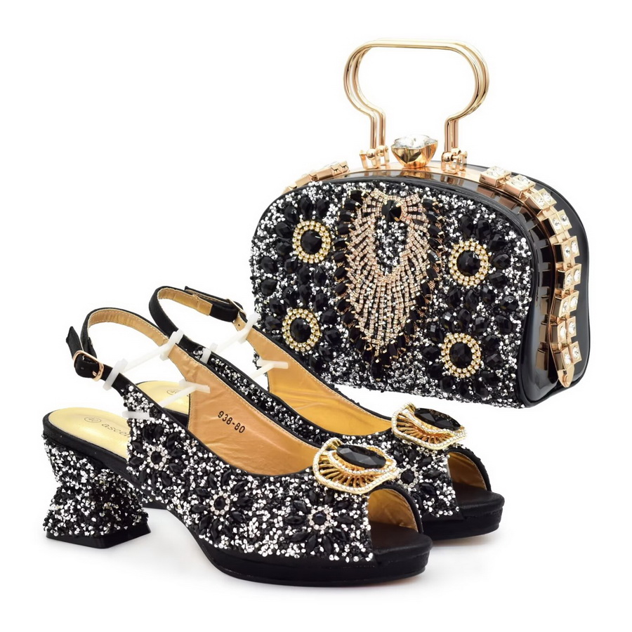 Exquisite High-end Shoe Bag Set With Stones High Heels With Handbag Popular Sandals With Purse — image 5