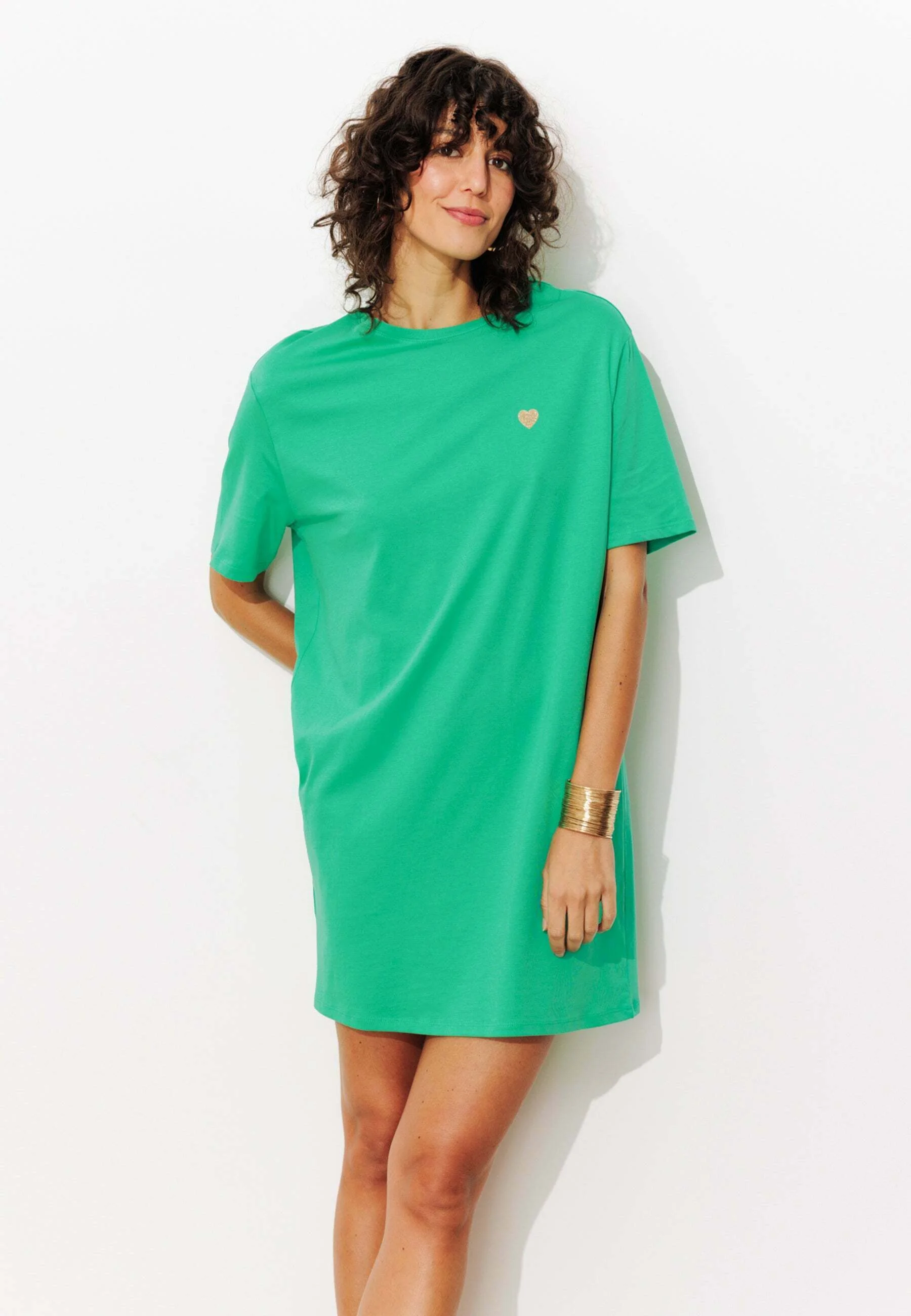 Promod ROBE-T-SHIRT CŒUR - Jersey dress - vert clair Loose Fit 100% cotton Crew neck