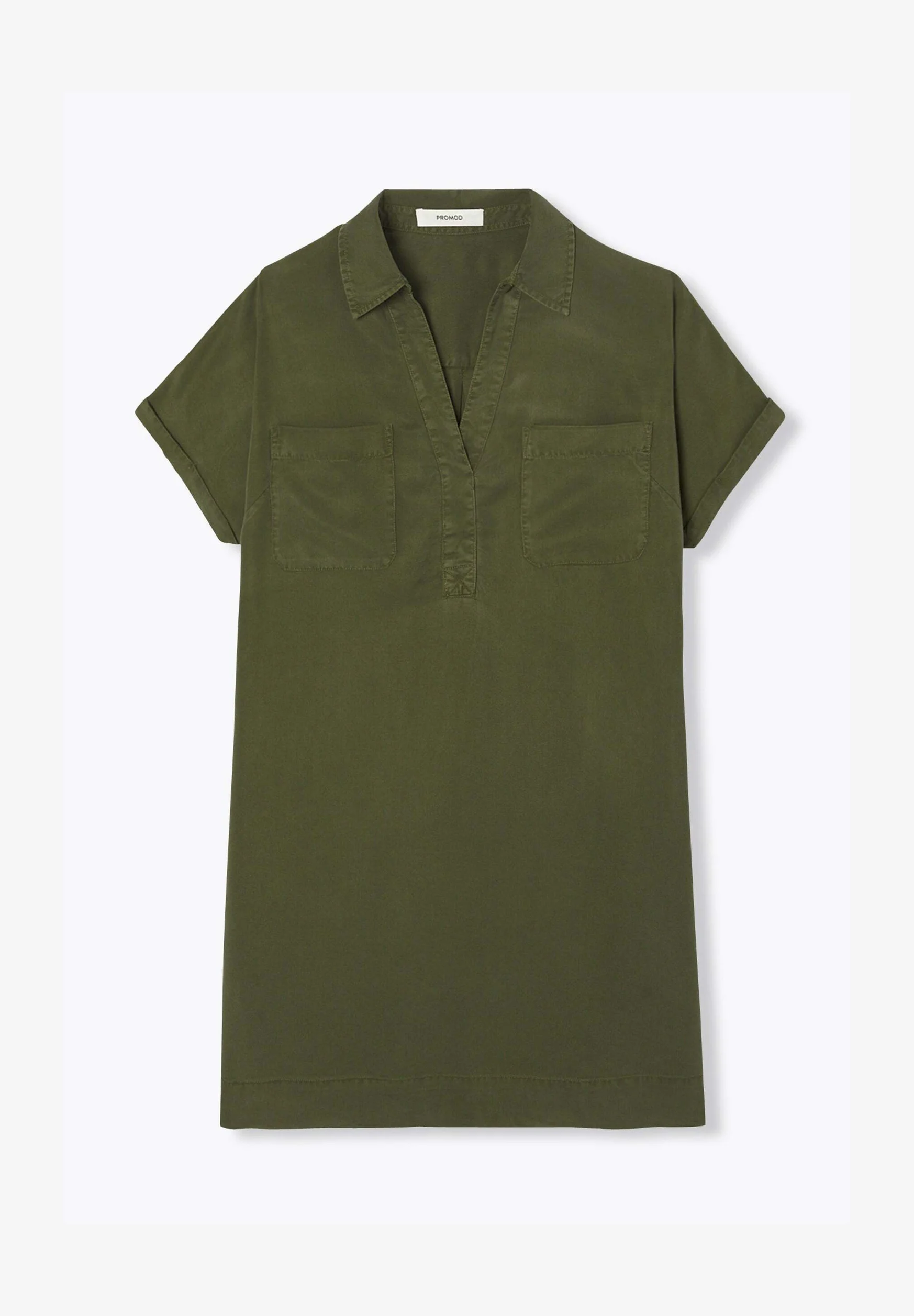 Day dress - kaki 100% lyocell Low-cut v-neck Chest pocket Bust darts — image 5