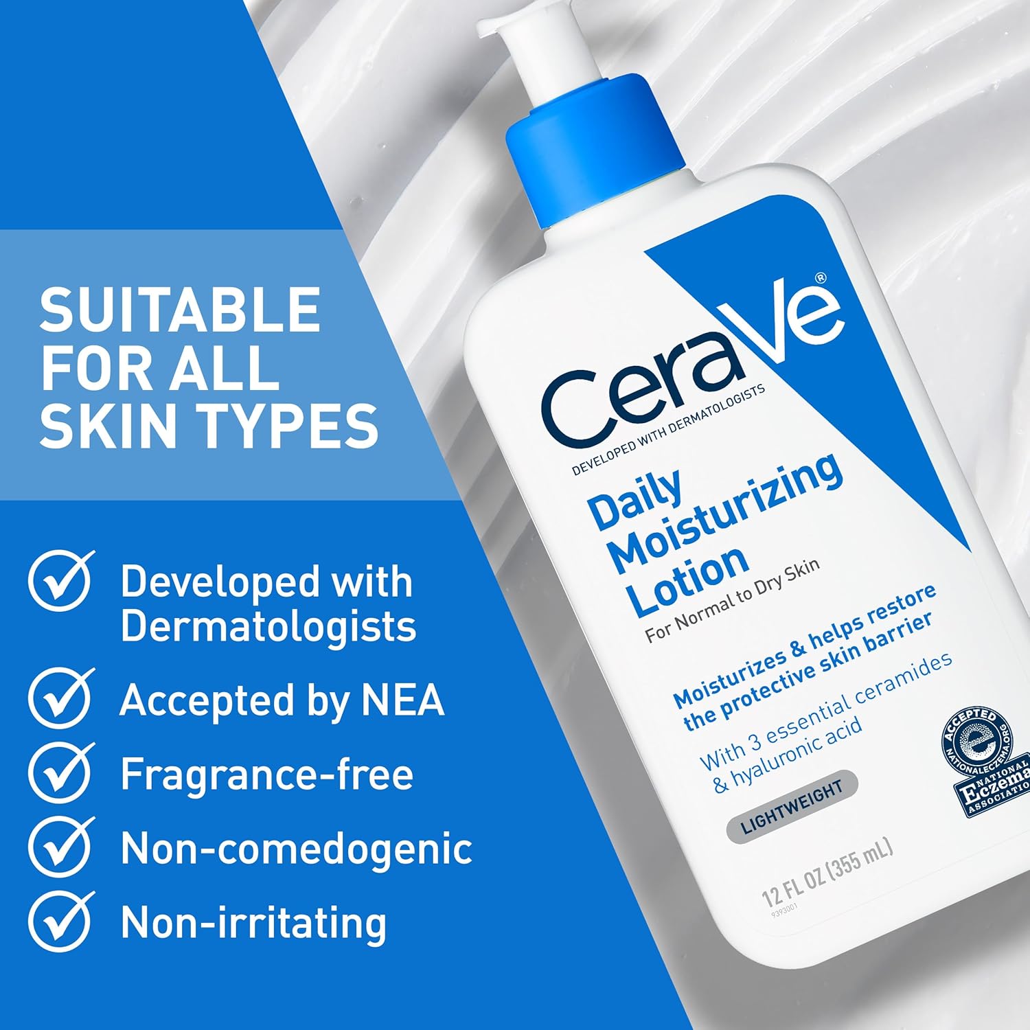 CeraVe Daily Moisturizing Lotion for Dry Skin, Body Lotion & Face Moisturizer with Hyaluronic Acid and Ceramides, Daily Moisturizer, Fragrance Free, Oil-Free, 19 Ounce — image 4