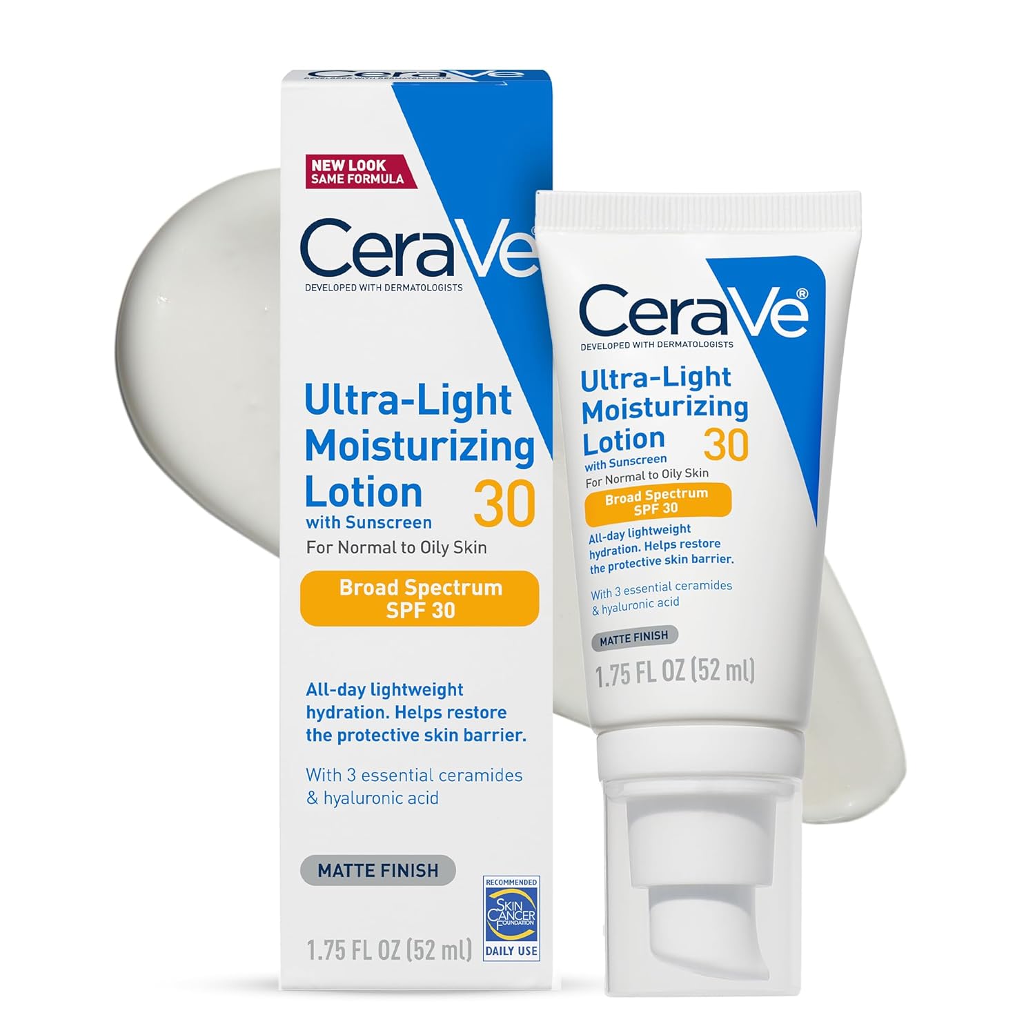 CeraVe Ultra-Light Moisturizing Lotion With SPF 30, Daily Face Moisturizer with SPF, Formulated with Hyaluronic Acid & Ceramides, 1.7 Ounce