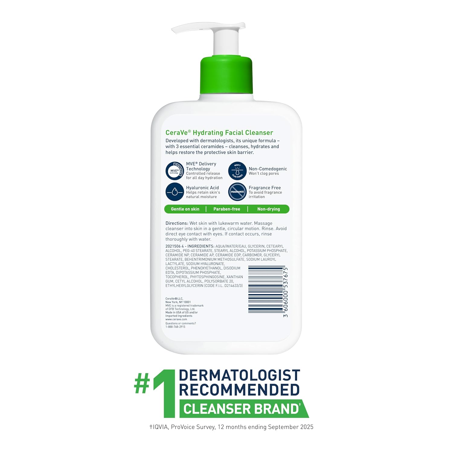 CeraVe Hydrating Facial Cleanser, Moisturizing Face Wash For Dry Skin, Hyaluronic Acid + Ceramides + Glycerin, Hydrating Cleanser For Normal To Dry Skin, National Eczema Association Certified — image 4