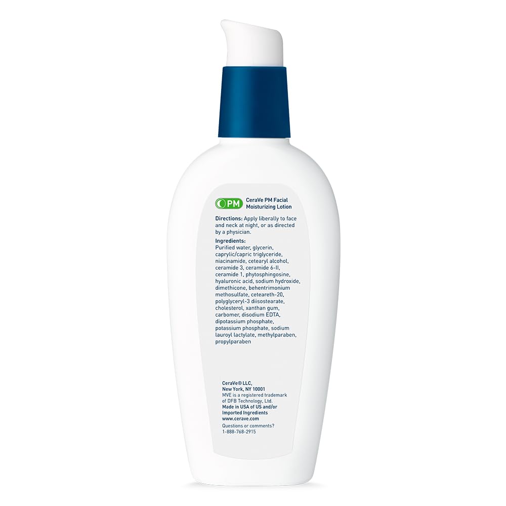 CeraVe PM Facial Moisturizing Lotion, Night Cream with Hyaluronic Acid and Niacinamide, Ultra-Lightweight, Oil-Free Moisturizer for Face, 3 Ounce — image 2