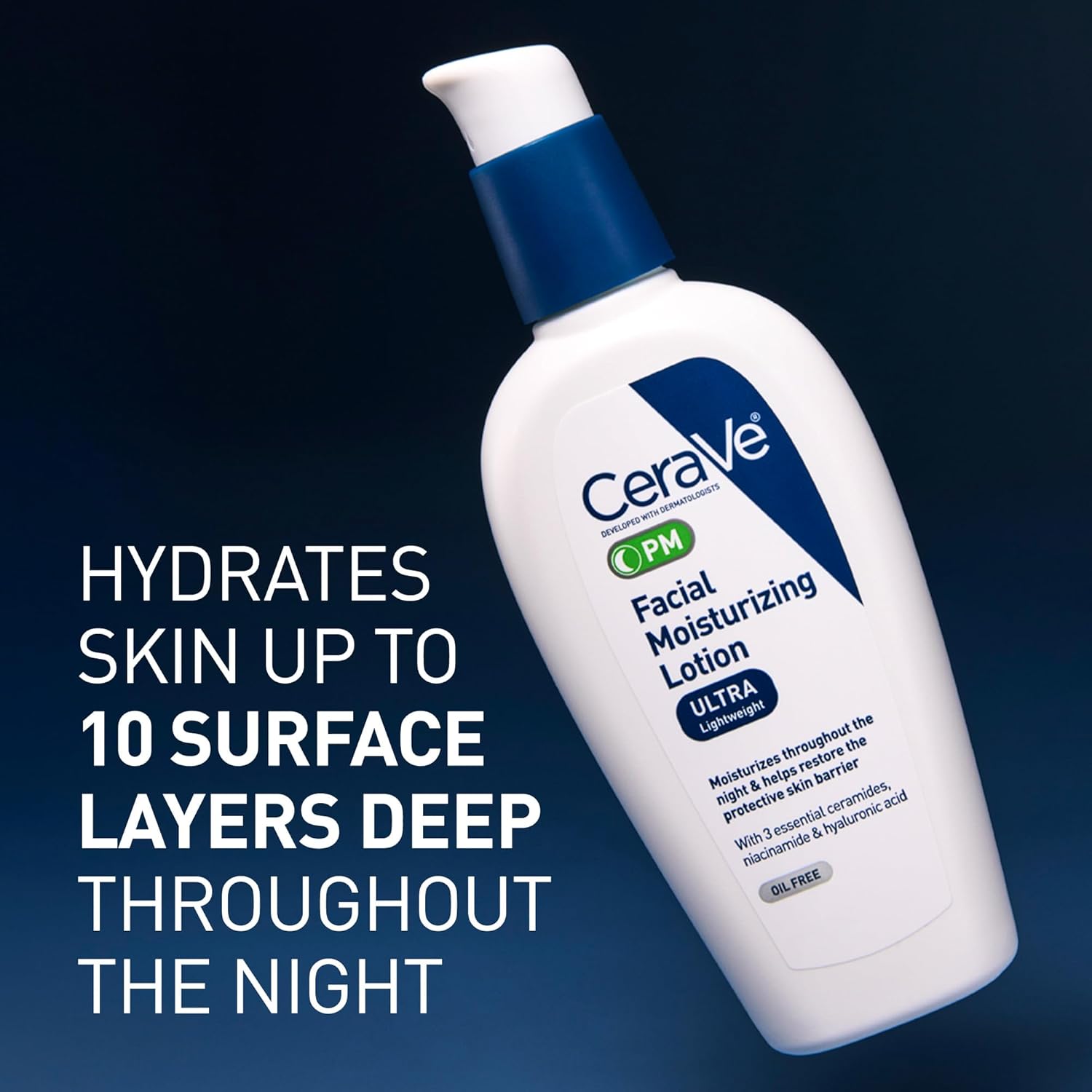 CeraVe PM Facial Moisturizing Lotion, Night Cream with Hyaluronic Acid and Niacinamide, Ultra-Lightweight, Oil-Free Moisturizer for Face, 3 Ounce — image 4
