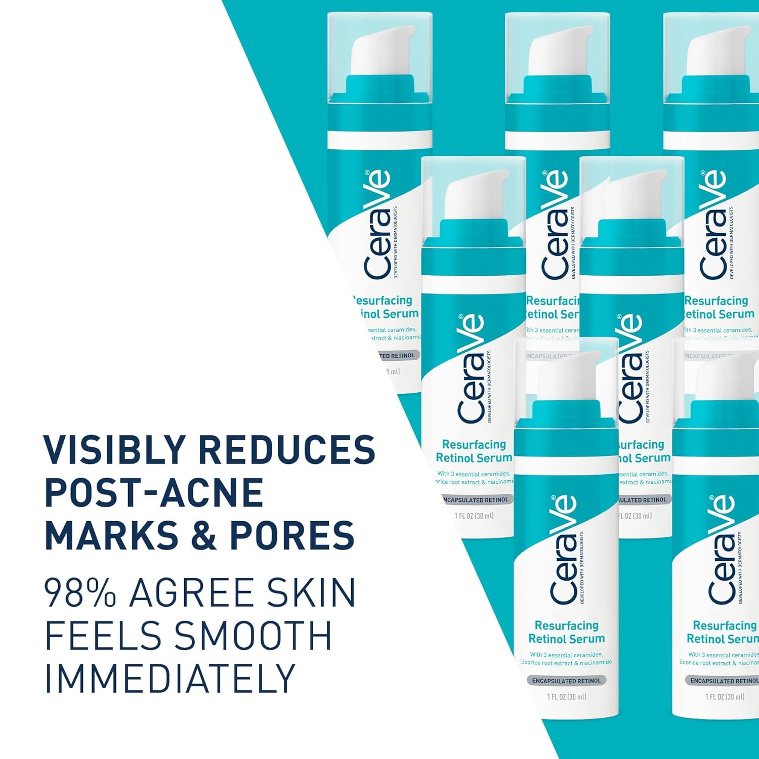 CeraVe Resurfacing Retinol Serum For Post Acne Marks, Formulated With Licorice Root Extract & Niacinamide, Brightening Serum & Pore Minimizer For Face, Post Acne Skin Barrier Repair, Non-Comedogenic — image 2