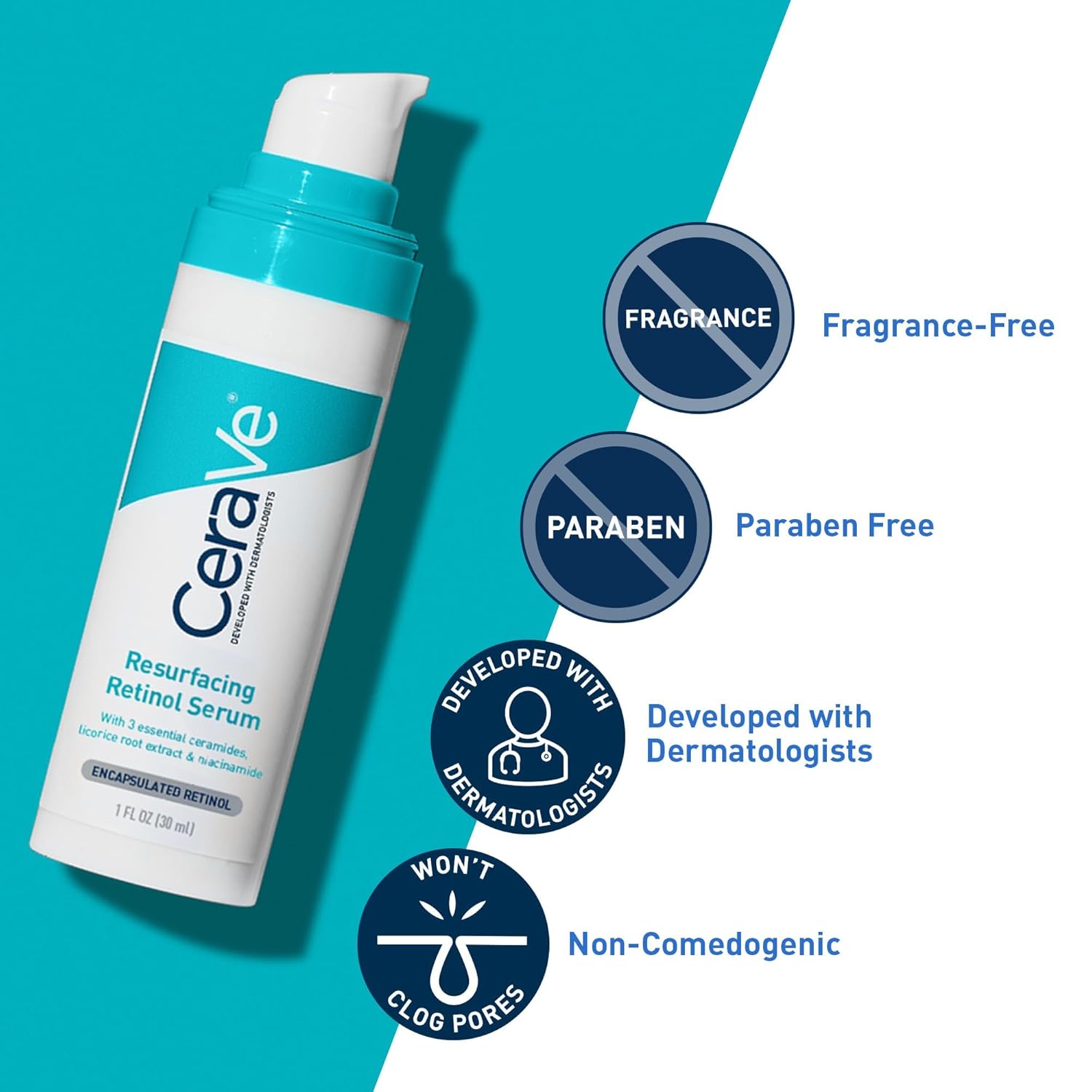 CeraVe Resurfacing Retinol Serum For Post Acne Marks, Formulated With Licorice Root Extract & Niacinamide, Brightening Serum & Pore Minimizer For Face, Post Acne Skin Barrier Repair, Non-Comedogenic — image 4