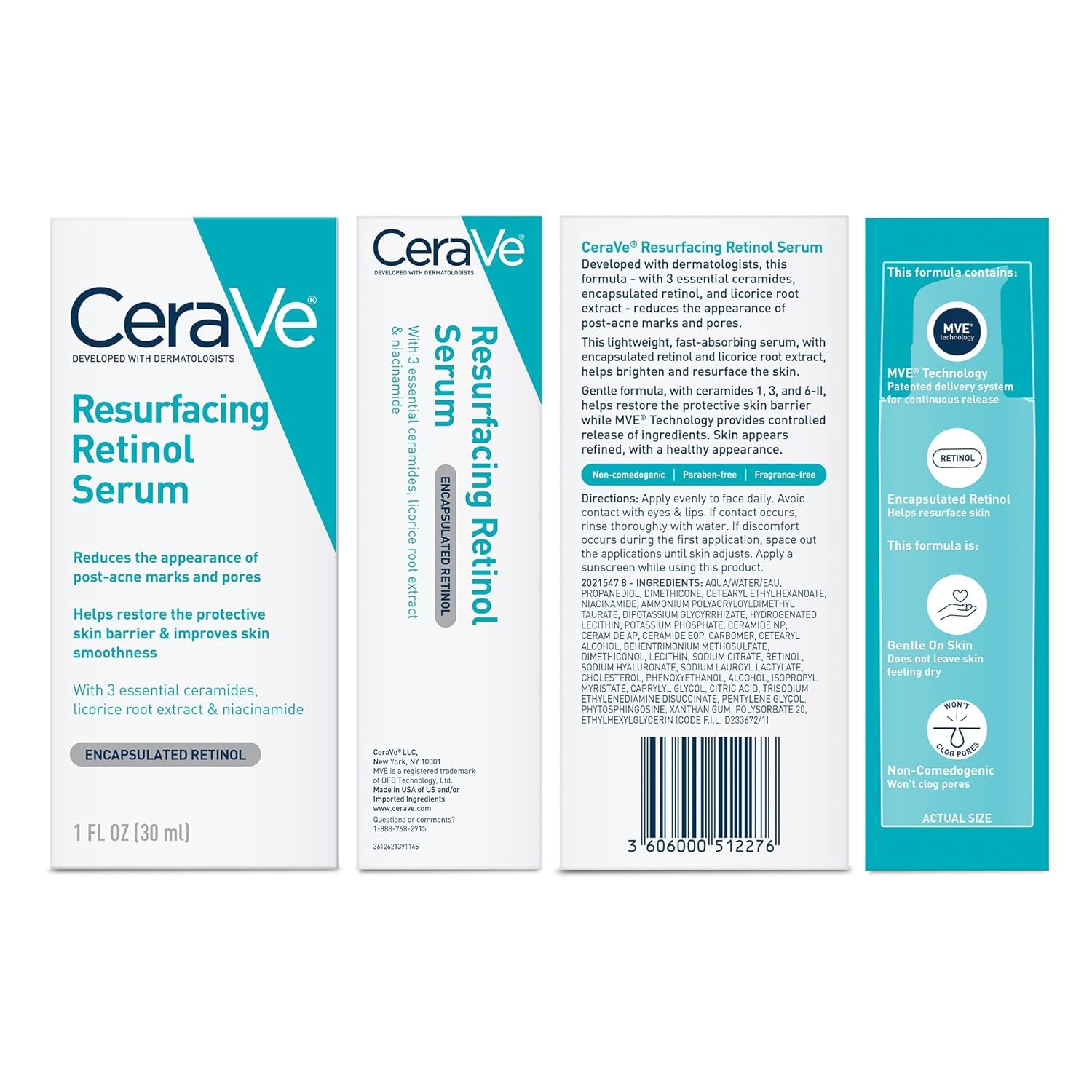 CeraVe Resurfacing Retinol Serum For Post Acne Marks, Formulated With Licorice Root Extract & Niacinamide, Brightening Serum & Pore Minimizer For Face, Post Acne Skin Barrier Repair, Non-Comedogenic — image 5