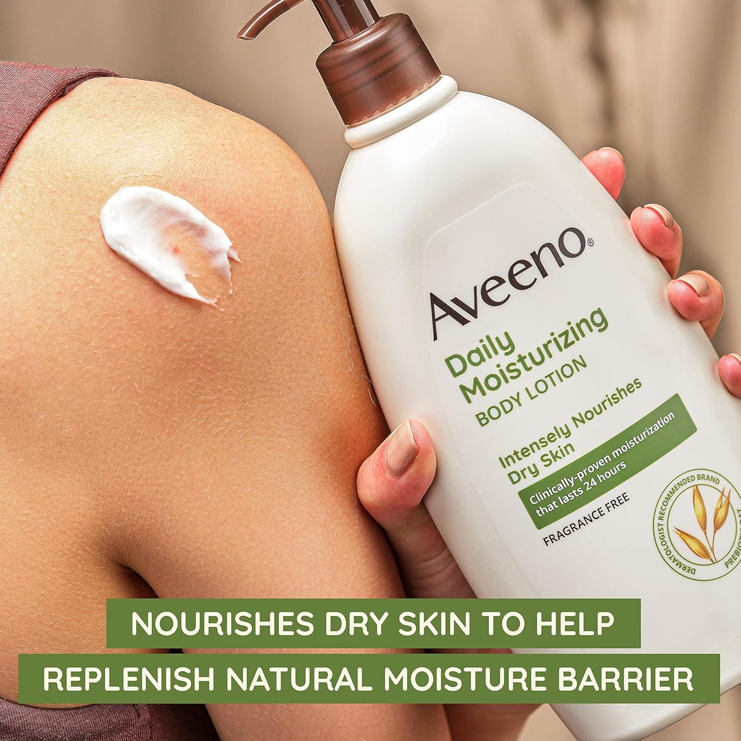 Aveeno Daily Moisturizing Body Lotion, Body Lotion for Dry Skin with Prebiotic Oat, Paraben Free, Fragrance Free, Non-Greasy, Non-Comedogenic Moisturizer, 18 FL OZ — image 3