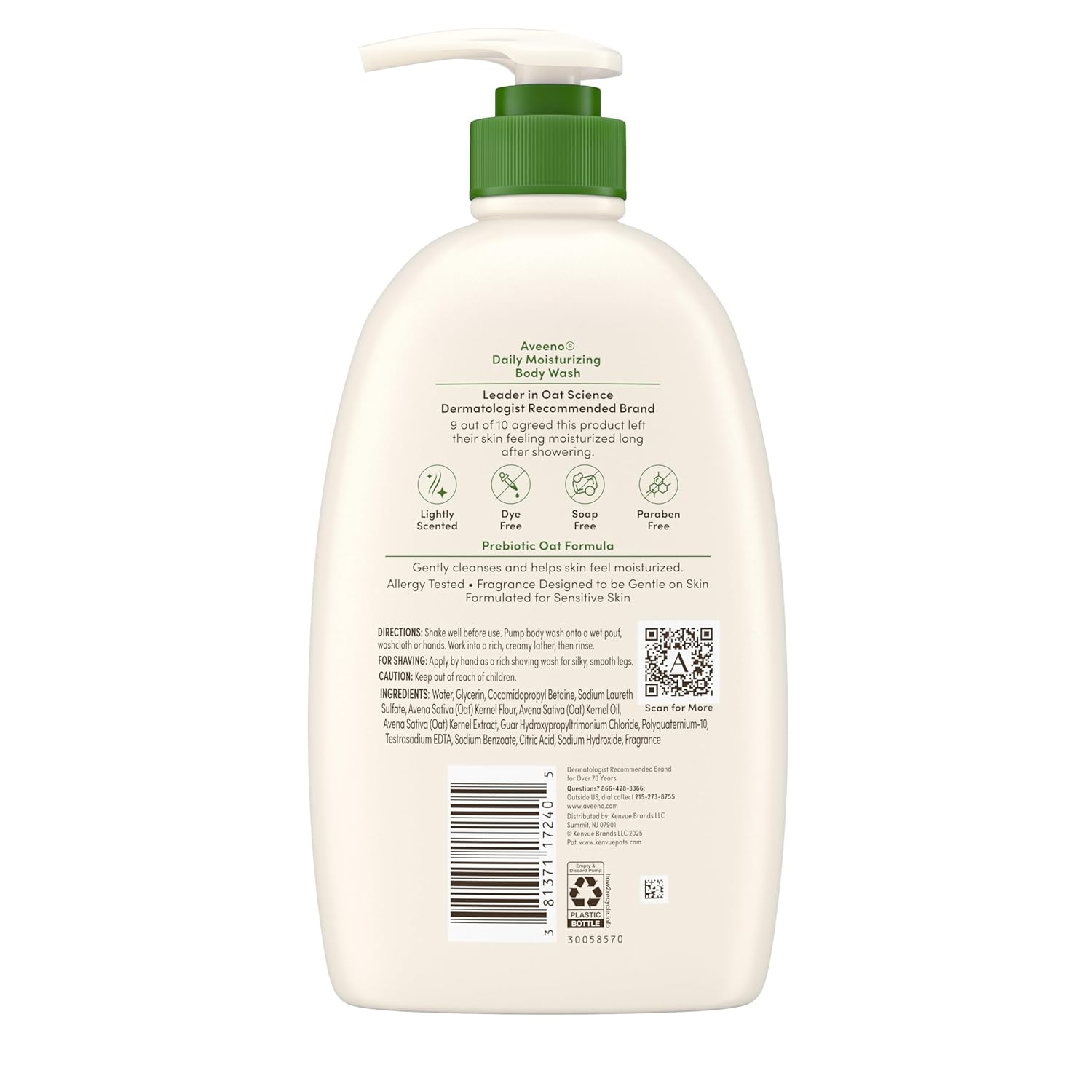 Aveeno Daily Moisturizing Body Wash for Dry & Sensitive Skin + Prebiotic Oat, Body Wash Gently Cleanses & Nourishes Dry Skin, Lightly Scented, Value Size, 33 fl. oz — image 2