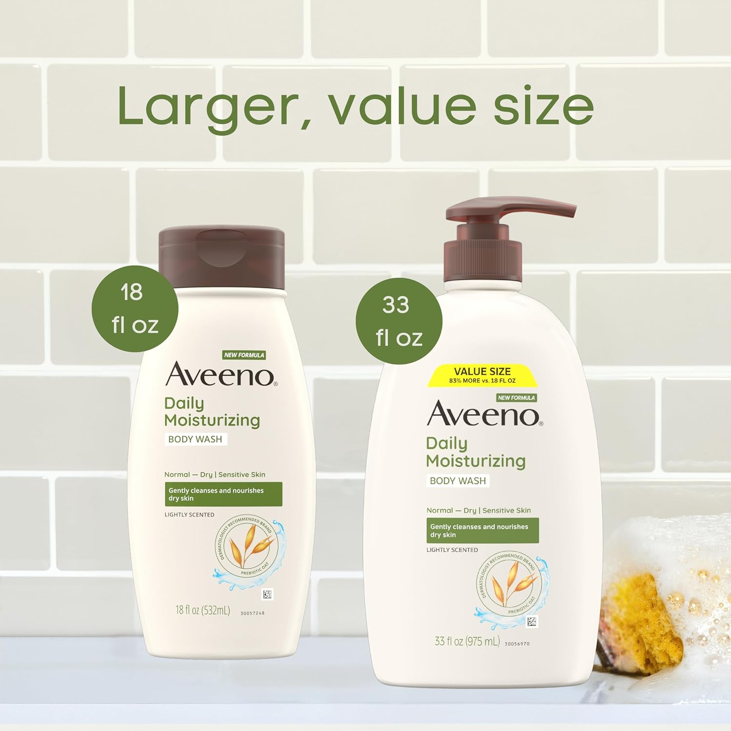 Aveeno Daily Moisturizing Body Wash for Dry & Sensitive Skin + Prebiotic Oat, Body Wash Gently Cleanses & Nourishes Dry Skin, Lightly Scented, Value Size, 33 fl. oz — image 3