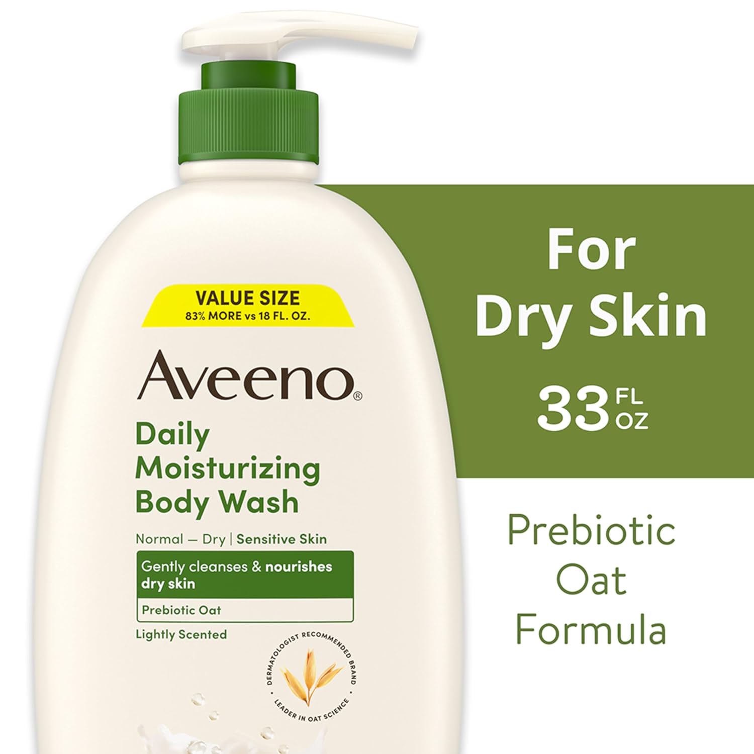 Aveeno Daily Moisturizing Body Wash for Dry & Sensitive Skin + Prebiotic Oat, Body Wash Gently Cleanses & Nourishes Dry Skin, Lightly Scented, Value Size, 33 fl. oz — image 4