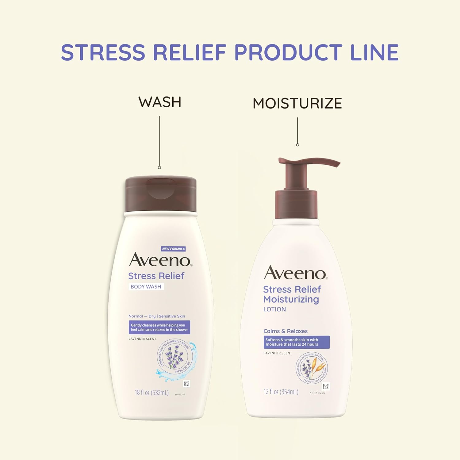 Aveeno Stress Relief Body Wash for Women, Calming Lavender Scent & Prebiotic Oat, Cleanser for Sensitive Dry Skin, Paraben, Dye & Soap-Free, 33 Fl Oz — image 2
