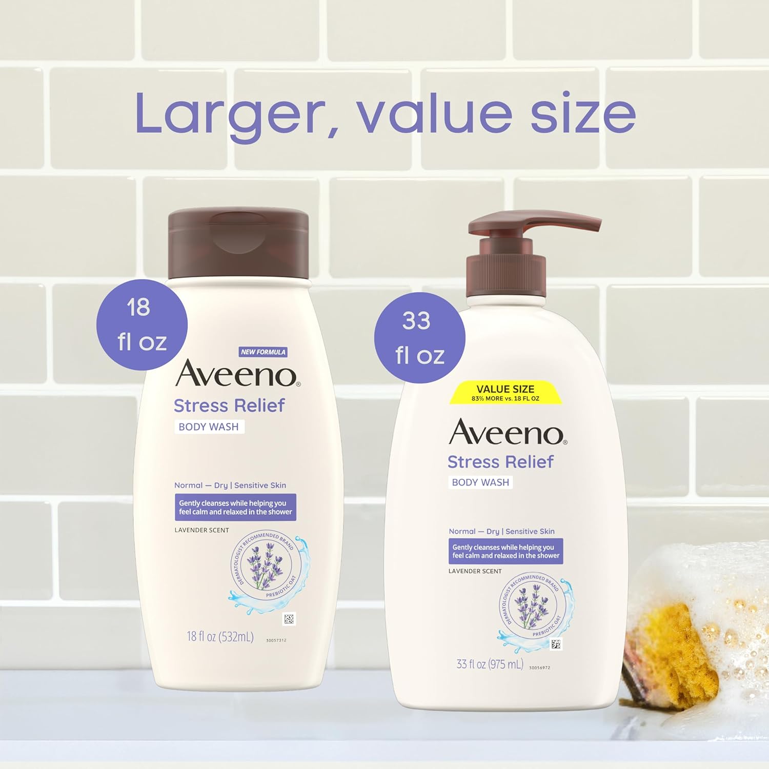 Aveeno Stress Relief Body Wash for Women, Calming Lavender Scent & Prebiotic Oat, Cleanser for Sensitive Dry Skin, Paraben, Dye & Soap-Free, 33 Fl Oz — image 3