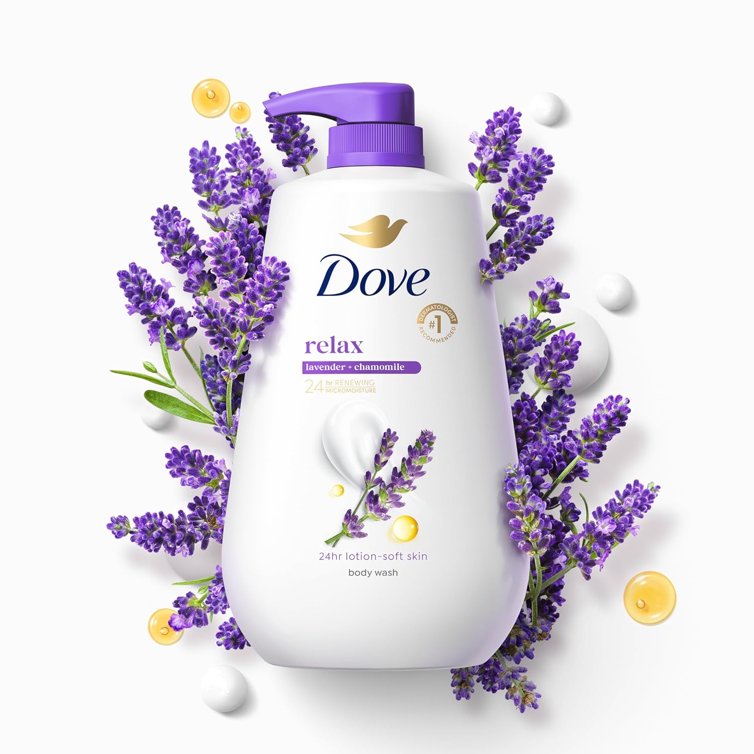 Dove Body Wash with Pump Relax Lavender Oil & Chamomile For 24hr Lotion-Soft Skin Moisturizing Skin Cleanser with No Sulfates No Parabens 30.6 Oz — image 3