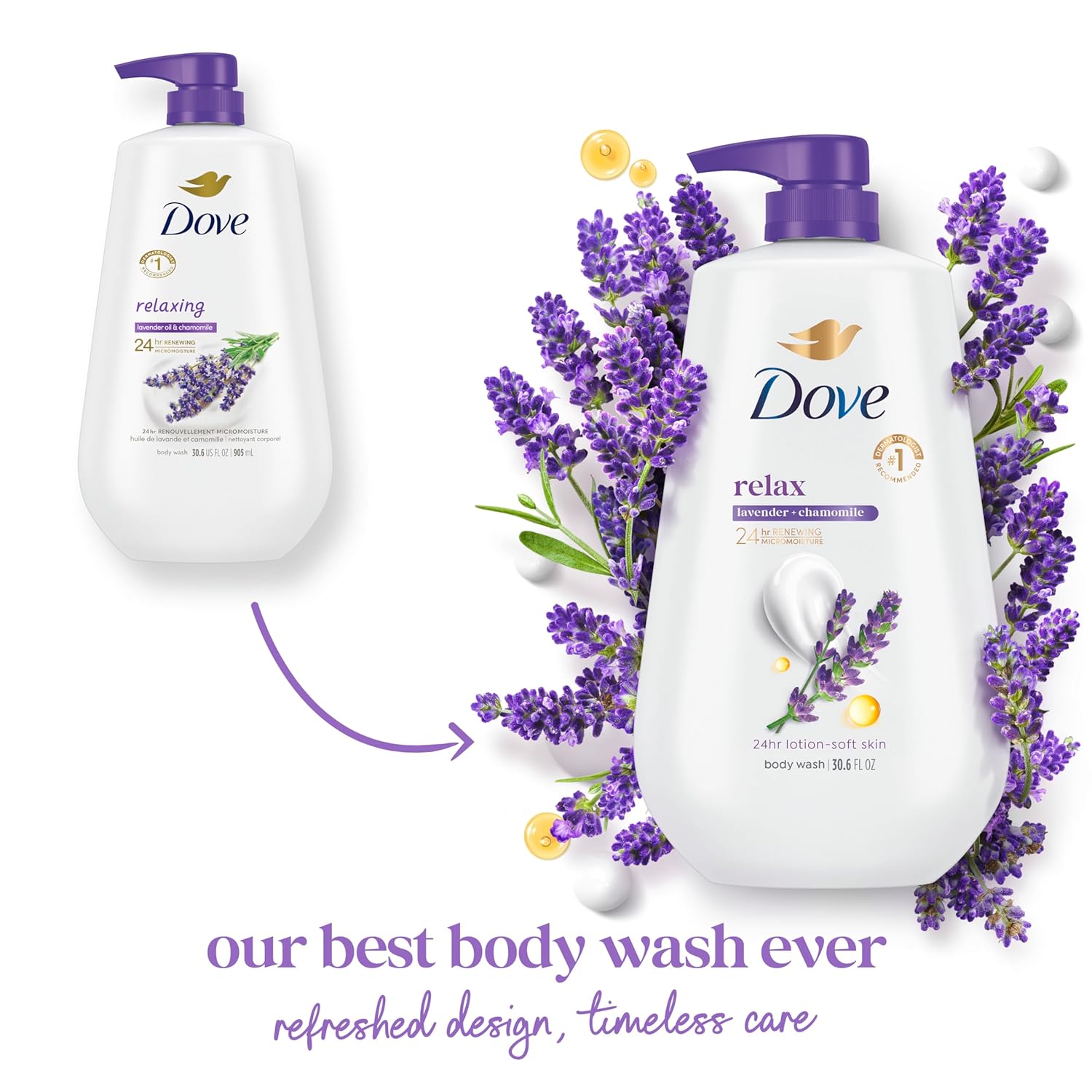 Dove Body Wash with Pump Relax Lavender Oil & Chamomile For 24hr Lotion-Soft Skin Moisturizing Skin Cleanser with No Sulfates No Parabens 30.6 Oz — image 5