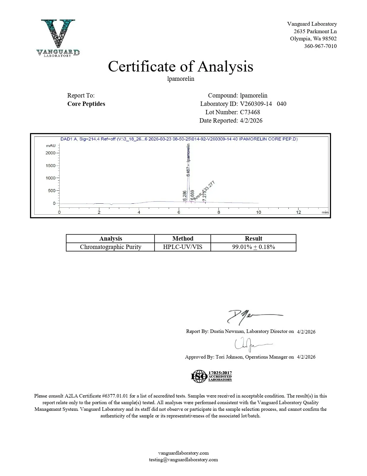 Ipamorelin (5mg) Purity: >99% Lyophilized powder form — image 2