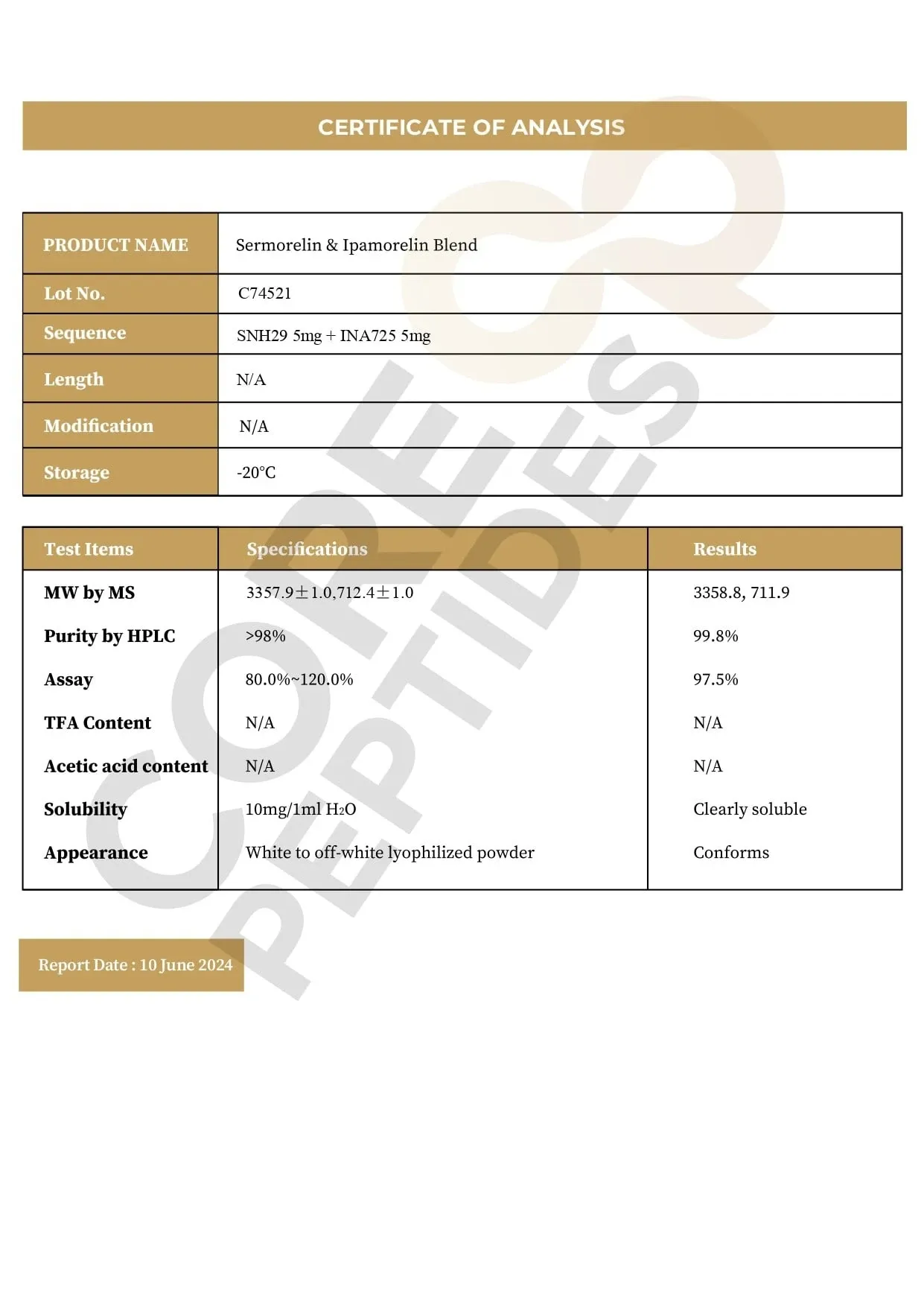 Sermorelin & Ipamorelin Blend (10mg) Purity: >99%  Lyophilized powder — image 2