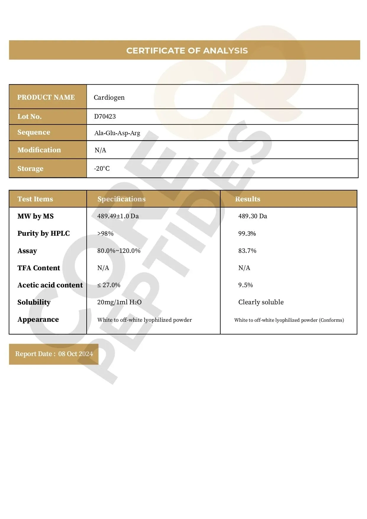 Cardiogen (20mg) Lyophilized powder Purity: >99% — image 2