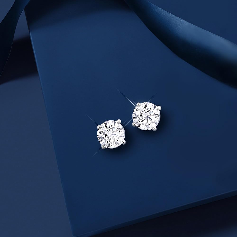 Screw Back 18K White Gold Plated Sterling Silver VVS Moissanite Square Simulated Diamond Stud Earrings for Women — image 2