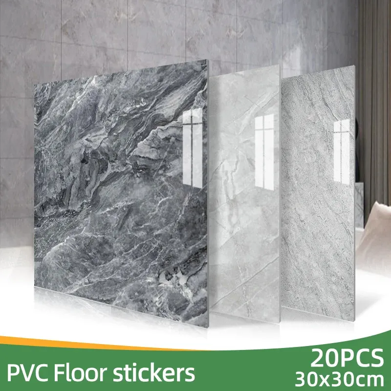 20pc of PVC Marble Floor Stickers Selfadhesive Wall Waterproof Bathroom Living room Moden Decoration Decals 241115 — image 2